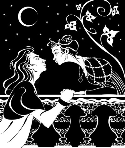 Romeo and Juliet - illustration of the balcony scene from the play by William Shakespeare by Neale Osborne